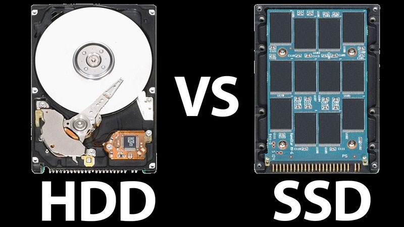 Có hai loại ổ cứng được sử dụng phổ biến là SSD và HDD